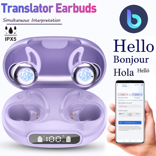 133 Languages Sleep V5.4 Earbuds With Real-time Translation ANC Noise Cancelling Headphones LED Charging Case Portable Travel