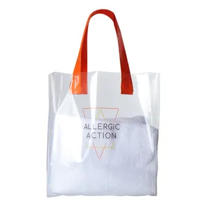 Custom Logo Clothing Soft Loop Poly Handle Tote Plastic bag clear Shopping bag fashion handle clear transparent