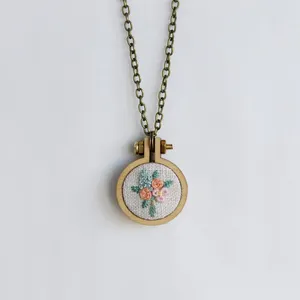 Zooying Mini Hoop Hand Embroidered Pendant Jewelry Necklace