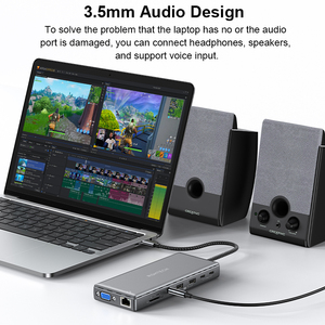 6 7 8 9 10 11 15 in 1 USB CハブRJ45 HDTV DP 4K @ 60Hz PD 100WオーディオSD/TF <span class=keywords><strong>VGA</strong></span> USB C 3.0 <span class=keywords><strong>5</strong></span>/10Gbpsドッキングステーション - Product Image 5