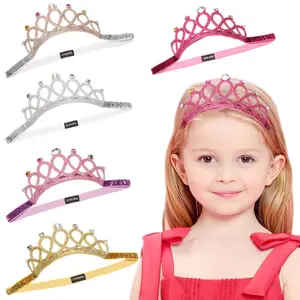 Baby Haar Tiara Glitter Crown Elastische Meisjes Haarbanden Peuter Prinses Hoofdbanden