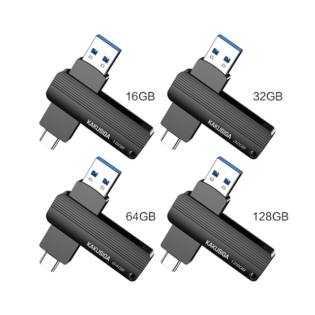 KAKUSIGA 360 ° Rotation Dual Port USB+Type-C USB 3.2 High-speed Flash Disk (16G/32G/64G/128G) for Computers, Notebooks