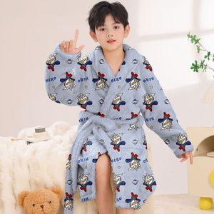 Peignoir <span class=keywords><strong>de</strong></span> <span class=keywords><strong>nuit</strong></span> en polaire corail doux et chaud pour garçons, enfants et adolescents, en polyester tricoté, collection automne-hiver - Product Image 3