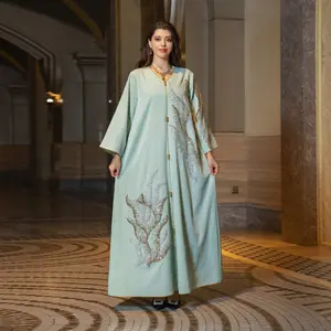 Новейшая оптовая продажа, Исламская одежда Eid Ramadan, скромный Дубай, роскошный однотонный хлопковый Халат с бамбуковым узлом, мусульманский Халат