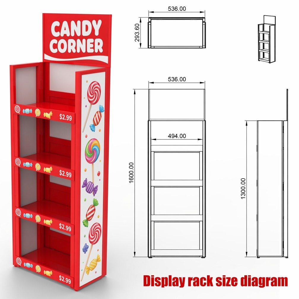 Apache Custom Candy Display Rack 4-Way 4-Tier Metal Confectionery Merchandiser Knock Down Rotating Stand for Gift Shop OEM ODM — view 2