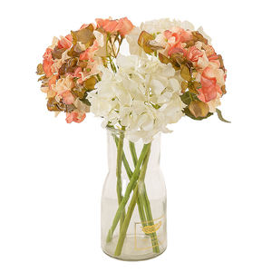Hortensia de Seda de Tacto <span class=keywords><strong>Real</strong></span> YC1022 de 33.8 cm, Tallo Único en Crema y Rojo, para Instalaciones de Fondo Floral Directo de Fábrica, Venta al por Mayor - Product Image 6