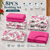 En stock – Ensemble de draps-housses en microfibre écologique personnalisable 8 pièces avec rideaux, haute densité de fils, pour chambre à coucher