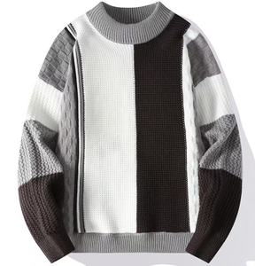 Suéter de cuello redondo de manga larga con patrón de cuadros retro personalizable para hombre, prendas de punto informales con características antiarrugas y antiencogimiento - Product Image 3