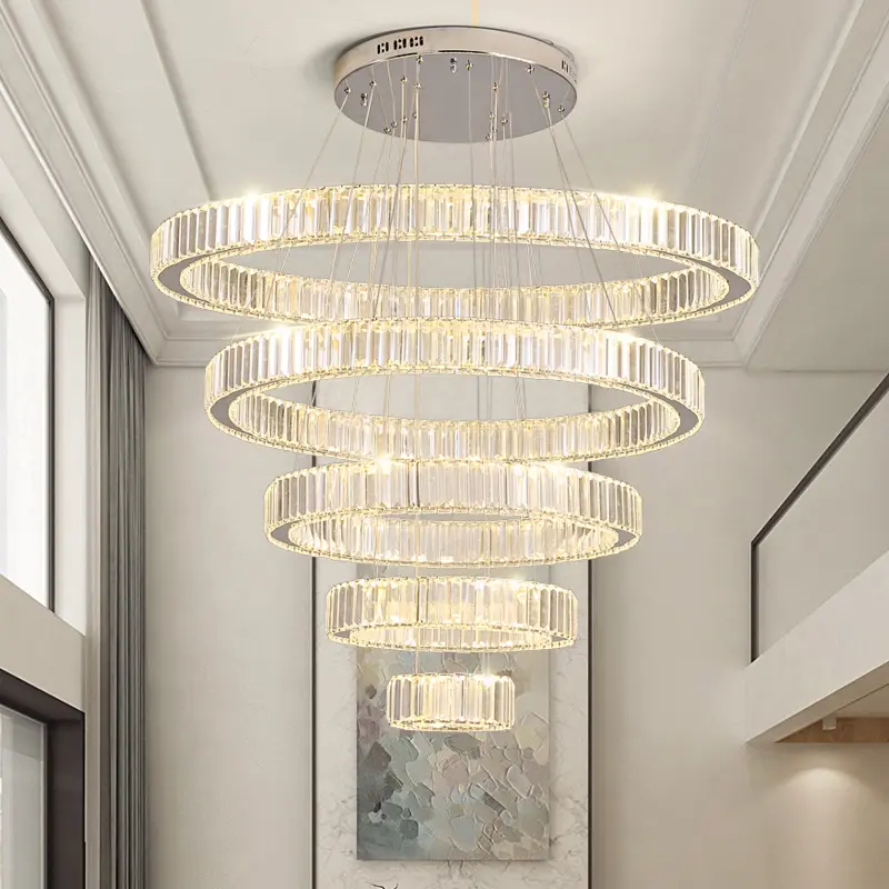 Factory sale large crystal chandelier modern circle chandeliers pendant lights home hotel villa application LED hanging lamps