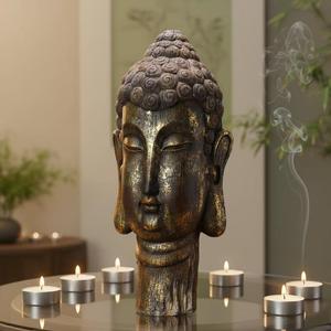 Tête de <span class=keywords><strong>Bouddha</strong></span> sculptée à la main en résine de haute qualité, processus de sculpture sur <span class=keywords><strong>bois</strong></span> vieilli, statue de <span class=keywords><strong>Bouddha</strong></span> personnalisable, décoration tendance - Product Image 4