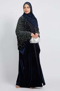 Vestido árabe musulmán modesto con capa abierta para mujer, de terciopelo elegante y lujoso, personalizado por LEDUO, ideal para Eid. - Product Image 2