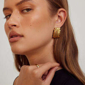 ต่างหูสแตนเลสทรงเรขาคณิต 18k ชุบไทเทเนียมเหล็กสำหรับผู้หญิงแฟชั่นของขวัญเครื่องประดับ TE60583 - Product Image 3