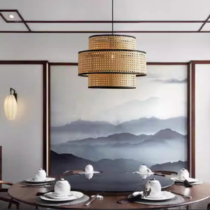 Woven Rattan Lighting Fixture <strong>Boho</strong> Pendant <strong>Light</strong> with Fabric Shade Hemp Rope Hanging <strong>Ceiling</strong> <strong>Lights</strong> for Dining Room - Product Image 5