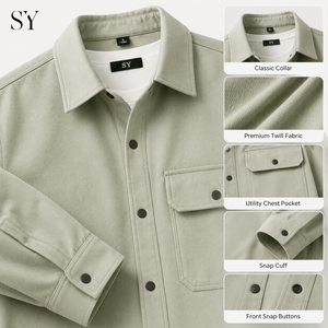 Veste chemise unie pour homme, style décontracté, manches longues, col rabattu, boutons-pression, collection automne-hiver, vente en gros - Product Image 2