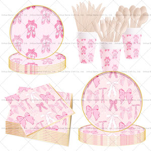 Juego de Artículos para Fiesta Temática de Bailarina Rosa DAMAI, Platos con Lazo Rosa, Vajilla, Decoraciones de Mesa de Ballet para Niñas y Mujeres - Product Image 1