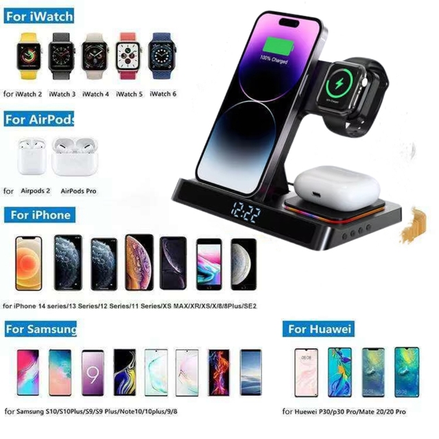 15W Wireless Charger 4 in 1 Fast Foldable Charging Station Dock for iPhone 13 12 11 Pro XS XR X SE 8 8 Plus Watch AirPods