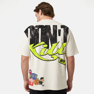 T-shirt blanc à manches courtes pour homme, coupe ample, col rond, style streetwear, tissu jersey avec impression de lettres, logo au dos - Product Image 6