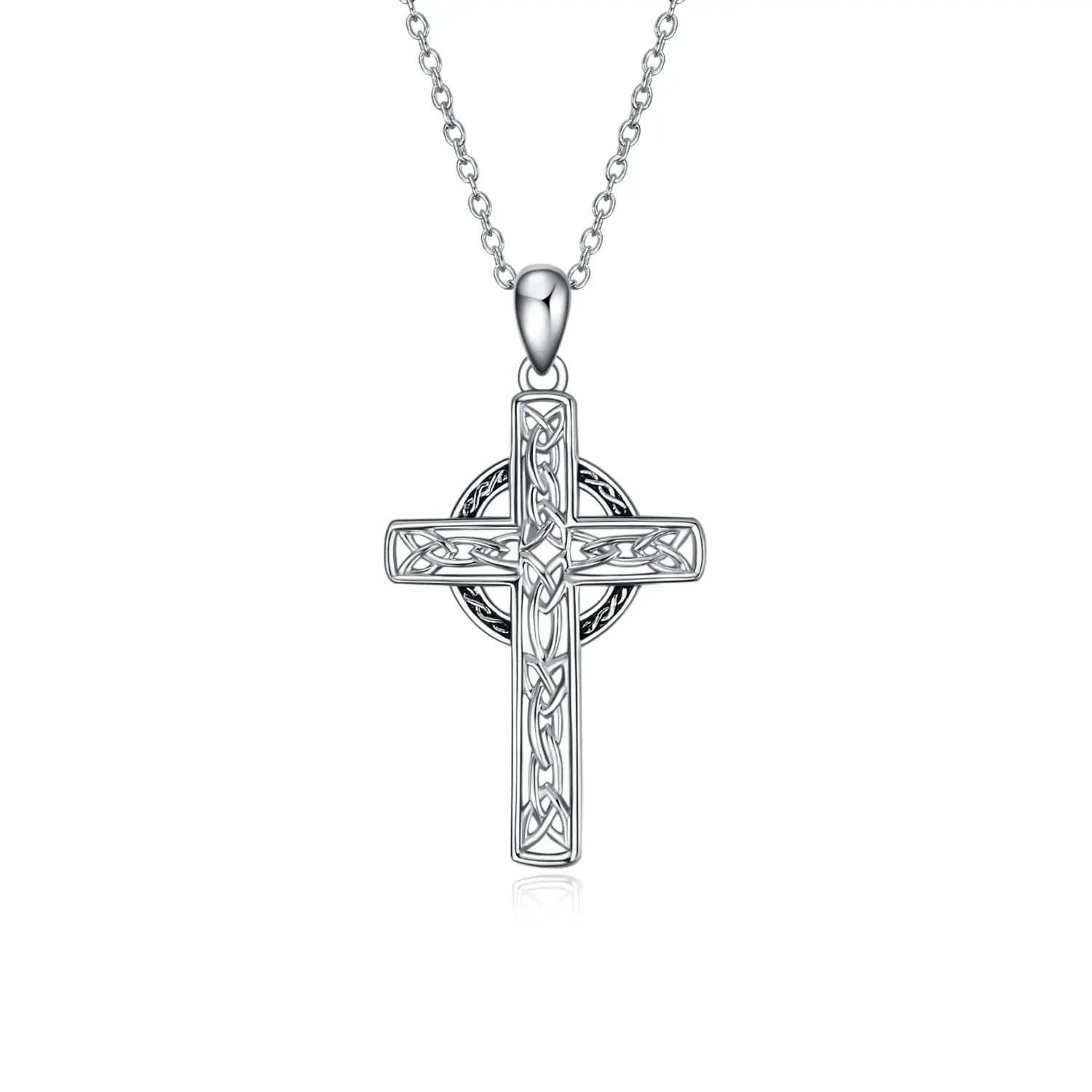 Religiöser Schmuck 925 Sterling Silber seitlich Kreuz Celtic Knot Anhänger Halskette