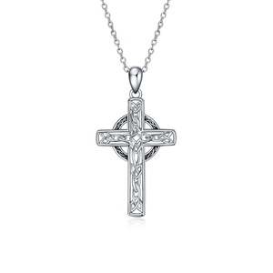 Religiosa, joyería de plata esterlina 925 <span class=keywords><strong>Sideways</strong></span> Cruz colgante nudo celta collar - Product Image 1