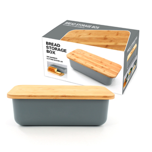 New Design Large Square Shaped Plastic Bread Bin Storage Box Container With Wooden Bamboo Cutting Board Lid