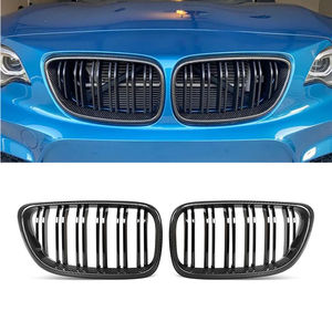 ドライカーボンファイバーグロスブラックダブルスラットフロントバンパーグリルはBmw2シリーズ2014 MTECH M235i F22F87グリルに適合 - Product Image 1