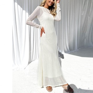 Robe longue décontractée en maille pour femme, col rond, manches longues, ajourée, simple, fabriquée sur mesure par des fabricants de tricots - Product Image 4