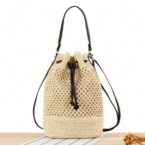 Summer Women Bohemian Handmade Portable <b>Small</b> Beach Paper Woven Tote Crossbody Bucket Bag with USB - Product Image 3