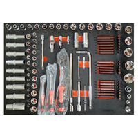 Ensemble d'outils à main en acier inoxydable avec poignée rotative pour douilles, coffret de rangement en plastique personnalisable pour kits d'outils à main