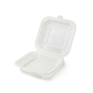 Conteneur alimentaire jetable biodégradable en amidon de maïs à compartiments, blanc, 20,3x20,3 cm, emballage en papier, ensemble de vaisselle de fête - Product Image 4