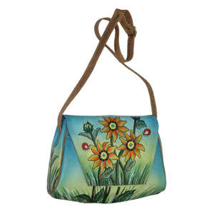 Bolso de Hombro de Cuero Genuino con Estampado de Paisaje para Mujer, Colección de Verano, Bolso de Mano para Oficina, Uso Diario y Viajes - Product Image 1