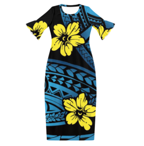 Expédition rapide prix de gros Samoan Lady Dresses Custom Hawaiian Flower Polynesian Print Half Sleeve Big Size Women Party Dress - Product Image 1
