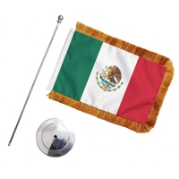 Drapeau de bureau OEM Mexique 14x21cm avec franges dorées, drapeau de table mexicain personnalisé, support métallique fileté, fourniture d'usine