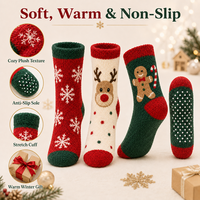 Chaussettes de Noël personnalisées en peluche antidérapantes, lot de 3 paires, chaussettes d'hiver douces et moelleuses avec logo OEM ODM et emballage