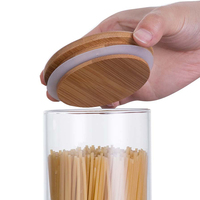Couvercle en bois pour pâtes de cuisine en verre borosilicaté écologique Pot de stockage récipient alimentaire avec couvercle en bambou