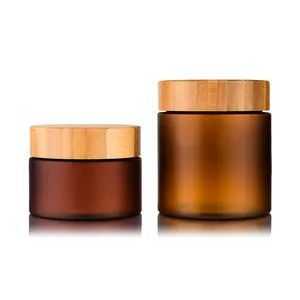 Cosmetic cream container wide mouth 50g 100g 150ml 200g 250ml frosted clear amber PET plastic jar with bamboo cap