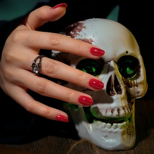 Faux ongles ovales courts rouges en gel souple, vente en gros, pour Halloween et Noël, couleur unie personnalisée, à presser, 30 pièces - Product Image 1