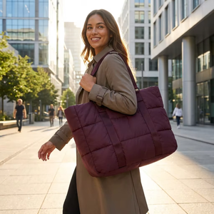 <span class=keywords><strong>Borsa</strong></span> Tote in Nylon Trapuntato di Grande Capacità BSCI Personalizzata 2026, <span class=keywords><strong>Borsa</strong></span> a Spalla Riciclata <span class=keywords><strong>Bordeaux</strong></span> per Donne, Viaggio e Pendolarismo - Product Image 6