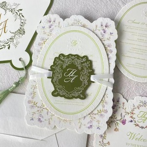 Juego de Invitaciones de Boda Personalizadas Premium con <span class=keywords><strong>Tarjeta</strong></span> de RSVP y Cronograma, Papel de Arte de 600g, Invitación con Relieve Floral 3D y Borla - Product Image 1