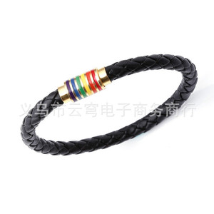Leather Braided <b>Bracelet</b> 6Mm Single Layer Rainbow Magnetic Clasp Unisex Gift Jewelry Yiwu Origin - Product Image 2