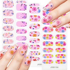 16 autocollants/feuille pour ongles en gel colorés, bandes de vernis à ongles à couverture complète, motifs floraux, longue durée, sans cuisson, décalcomanies pour ongles - Product Image 2