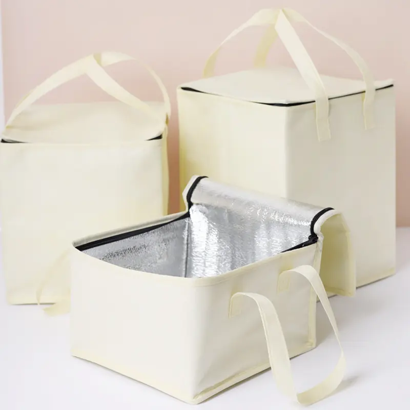 Özel taşınabilir büyük dokunmamış yalıtımlı öğle yemeği çantası kek termal soğutucu çanta gıda soğutma çantası