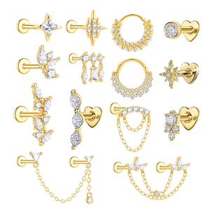 F136 Titan rõ ràng CZ với chuỗi phẳng trở lại Bông tai sụn tai Stud labret ốc xà cừ Helix <span class=keywords><strong>piercing</strong></span> đồ trang sức - Product Image 1