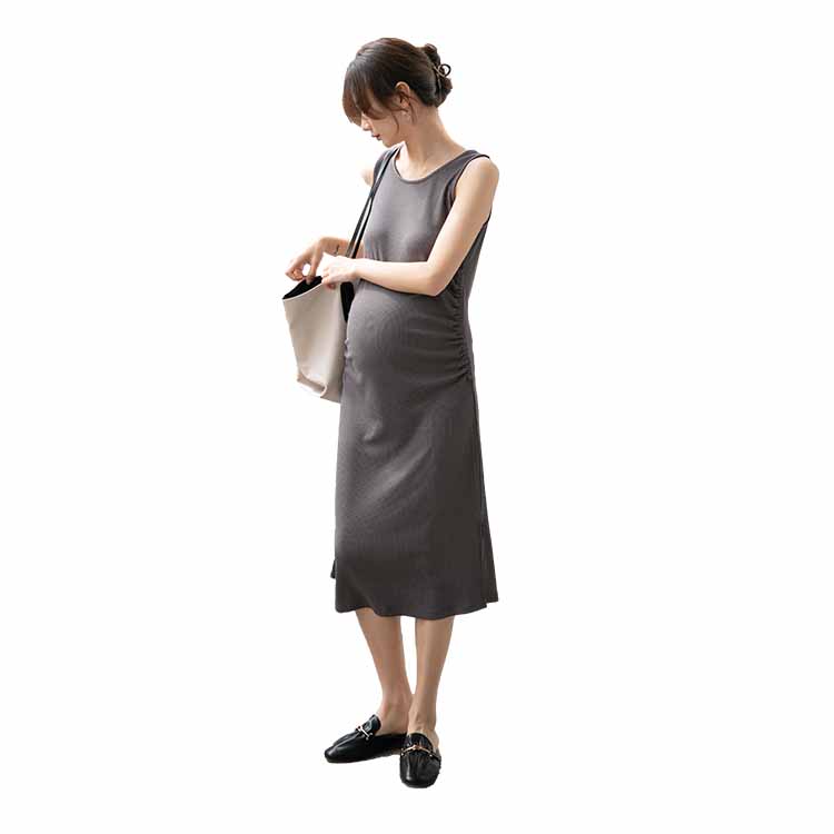 2021 летнее элегантное серое Повседневное трикотажное платье-карандаш без рукавов с разрезом и вилкой для беременных
