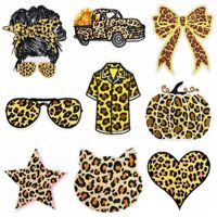 Patchs brodés imprimé léopard, étoile citrouille, thermocollants, badges en tissu, appliques à coudre pour décoration de vêtements et chapeaux d'Halloween