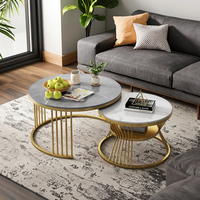 Ensemble Moderne de Tables Basses en Marbre Noir avec Pieds Métalliques, Nouveau Design pour Meubles de Salon