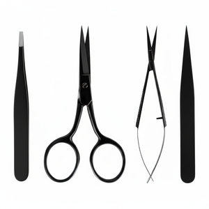 Juego de 4 Pinzas y Tijeras para Cejas de Acero Inoxidable Negro de Precisión, Punta Puntiaguda, Opción de Logotipo Personalizado, Duradero y Ecológico - Product Image 1