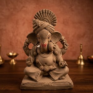 Idole Ganpati en argile naturelle faite à la main, 11 pouces, sculpture artisanale traditionnelle pour la décoration de temple domestique et les collections de cadeaux religieux - Product Image 3