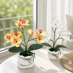 Orchidées Phalaenopsis artificielles avec pot 31cm Jaune Rose Blanc Décoration intérieure pour chambre à coucher Table Décoration de jardin - Product Image 1