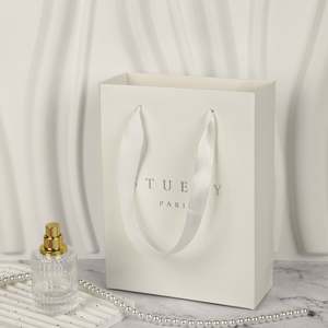 Custom Logo Luxury White Paper <b>Packaging</b> <b>Bags</b> with Ribbon Handle for Watches & Jewelry Recyclable - Product Image 4