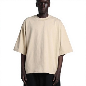T-shirt en coton uni surdimensionné pour homme, manches courtes, col rond, coupe décontractée, longueur normale, style tricoté écologique - Product Image 4